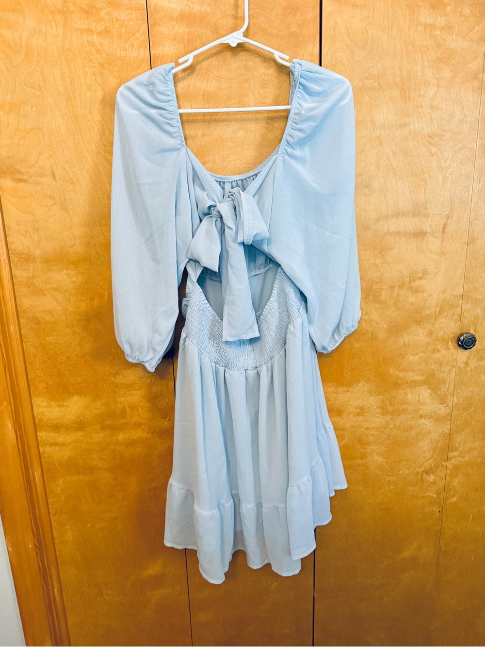 Light Blue Chiffon Open Tie Back Ruffle Hem Long Sleeve Dress size XL